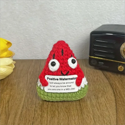 Crochet Watermelon Amigurumi Plush, Positive Message Fabric Stuffed Fruit, Emotional Support Gift for Women, Birthday Present