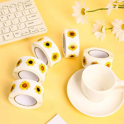 Sunflower Stickers Roll for Packaging and Decor | 100-500 Pcs