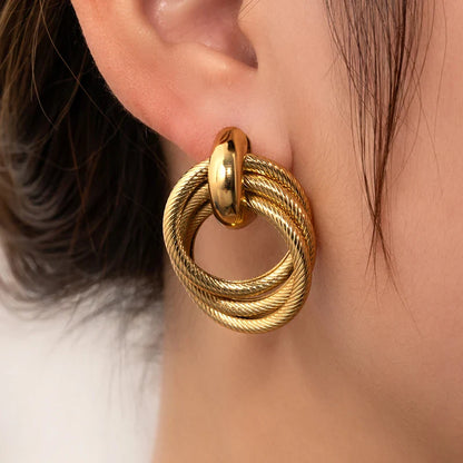Stainless Steel Circular Splicing Earrings | Modern Geometric Drop Earrings