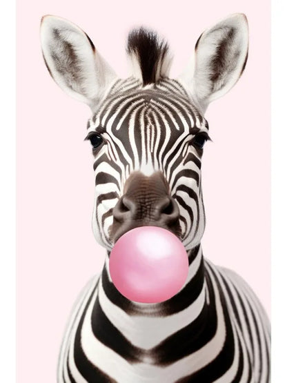 Lindo Panda Rosa Jirafa Conejo Guepardo Cebra Soplando Chicle Póster Lienzo Pintado para Habitación Infantil Decoración con Estampados de Animales