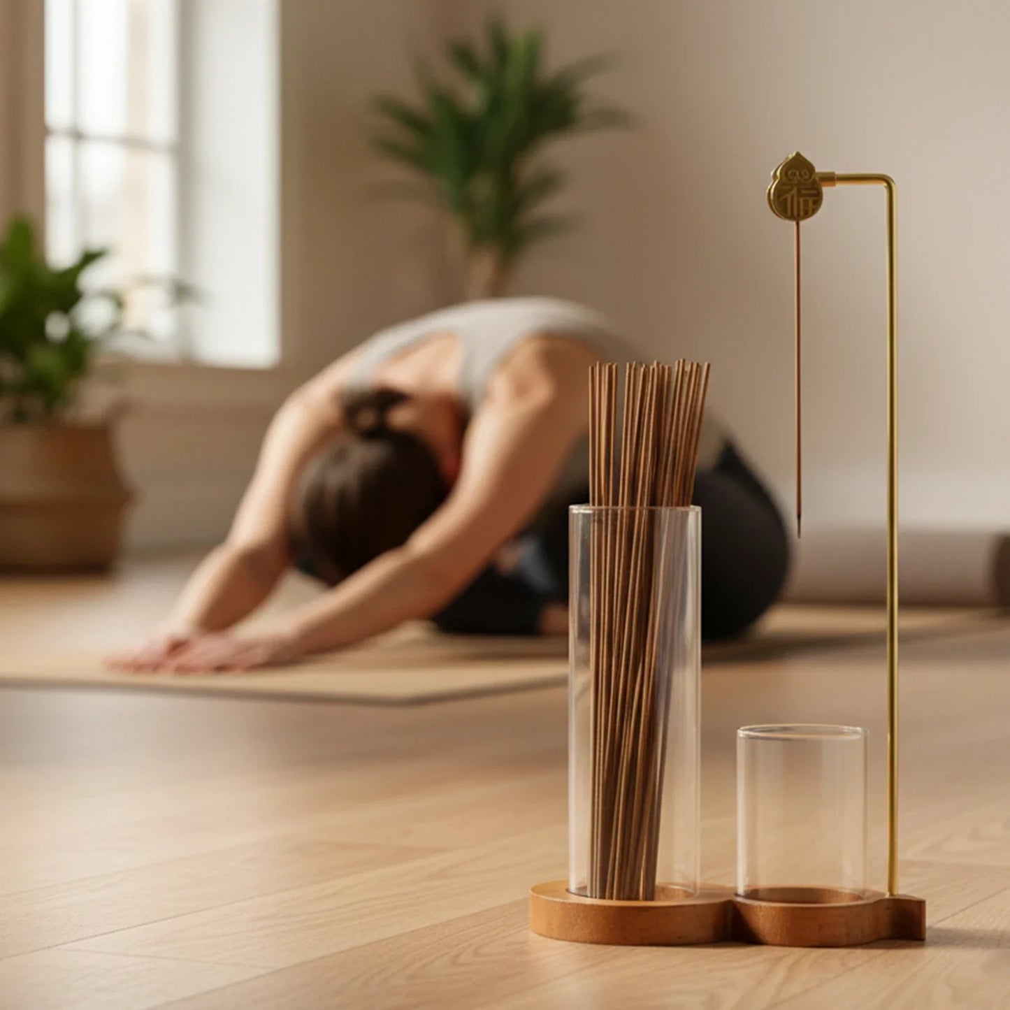 Brûleur d'encens 2 en 1 en forme de calebasse, porte-encens anti-cendres avec récupérateur de cendres en verre et rangement pour encens, pour yoga, méditation, spa