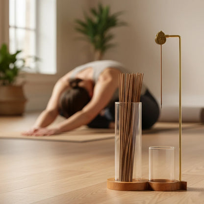Brûleur d'encens 2 en 1 en forme de calebasse, porte-encens anti-cendres avec récupérateur de cendres en verre et rangement pour encens, pour yoga, méditation, spa