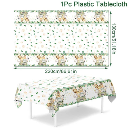 Jungle Animal Tablecloth Birthday Party Decor Palm Leaves Tablecloth Jungle Safari Wild One Kids Birthday Party Decoration