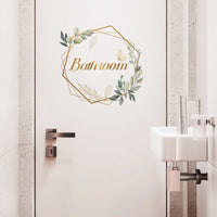 Green Plant Toilet Door Sticker Golden Letter Removable Self-adhesive Waterproof PVC Bathroom Decoration Decal