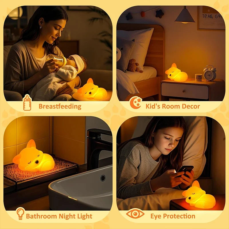 FoxyGlow | Squishy LED Fox Night Light with USB Rechargeable Nursery Decor