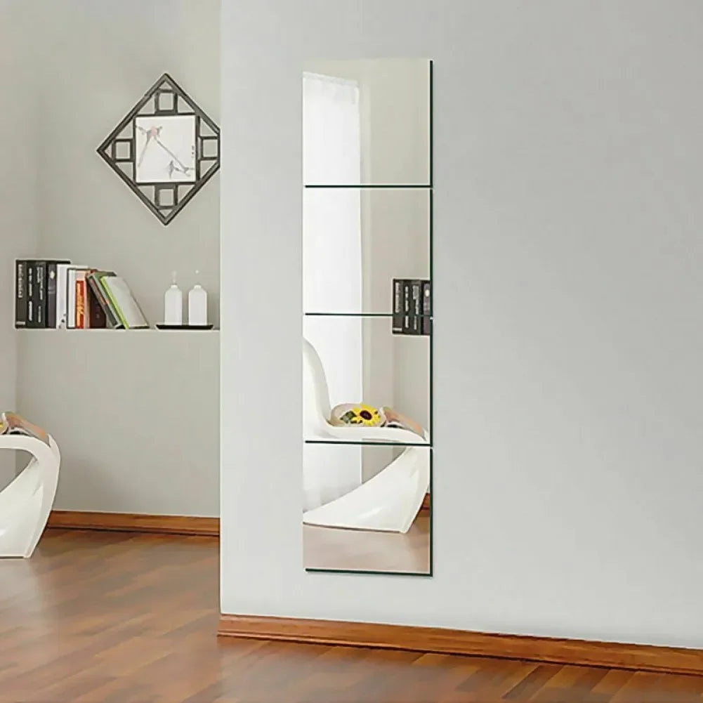 10Pcs 10CM Square Mirror Glass Tile Wall Stickers | Self Adhesive Acrylic Mosaic Home Decor