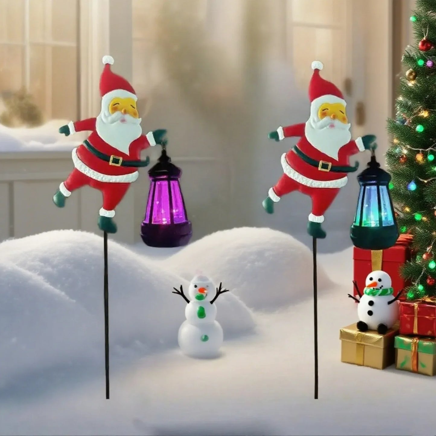 Lumières de bouilloire solaires de Noël, lumières de bouilloire de Père Noël décoratives pour pelouse de jardin, lampes solaires LED de nuit, décoration extérieure