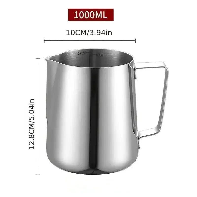 Pichet à lait en acier inoxydable avec échelle, 350/600/1000 ml, pour café et latte art