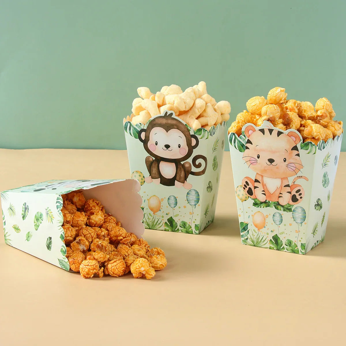 Boîtes à Popcorn Safari dans la Jungle, Boîtes à Bonbons, Décorations de Fête Animaux de la Jungle, Fête Prénatale, Anniversaire Garçons Enfants