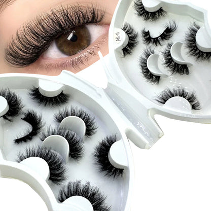 5-8 Pairs Natural Russian Striped Mink Lashes | 3D Volume Wavy False Eyelash Extensions