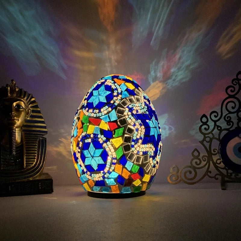 DIY Turkish Mosaic Egg Table Lamp Rechargeable Battery Bedside Desk Night Light