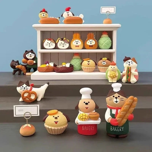 1 unidad ZAKKA Gato Japonés Comida Panadería Cafetería Escena Decoración Artesanía de Resina Pequeños Adornos Cruasán Dónut Postre Magdalenas
