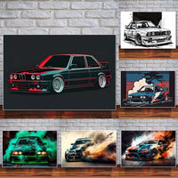 Voiture de sport E30, Graffiti de voiture de course de luxe, Art mural, Affiche imprimée sur toile HD, Décoration de maison, de salon, de chambre