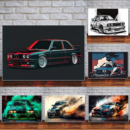 Voiture de sport E30, Graffiti de voiture de course de luxe, Art mural, Affiche imprimée sur toile HD, Décoration de maison, de salon, de chambre