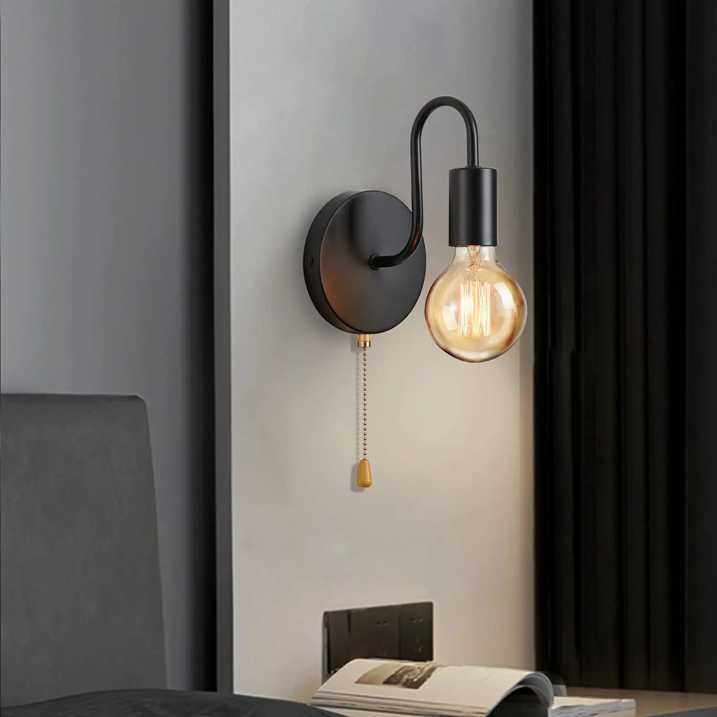 Applique murale industrielle noire – Lampe nordique en fer E27 pour chambre et salle de bain
