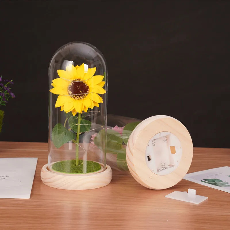Lampe Dôme LED Tournesol Fleur Artificielle Cadeau pour Maman Grand-mère Décoration Maison