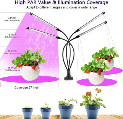 Lampe de croissance LED pour plantes, 10 niveaux de luminosité réglable, spectre complet, minuterie 3H/9H/12H, pour jardin intérieur et légumes