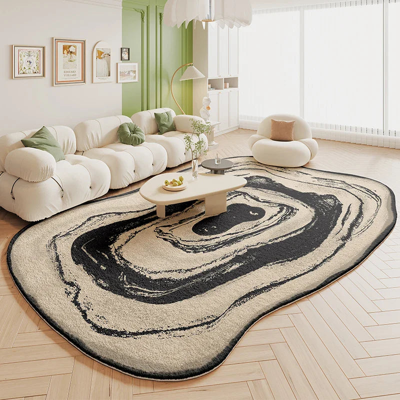 Tapis de salon VIKAMA Green Carpet en forme de crème, style 2025, nouveau tapis de chevet de chambre irrégulier en peluche, décoration d'intérieur
