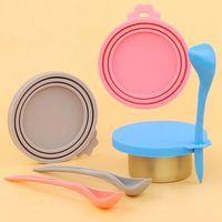 2PCS Reusable Silicone Pet Food Can Cover with Spoon | Airtight Can Lid for Dog and Cat Food Storage
