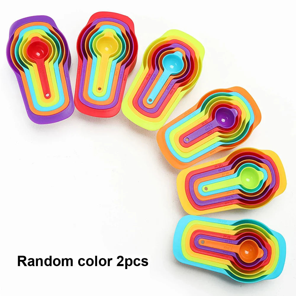 Rainbow Measuring Cup Set | Colored Plastic Flour Measuring Spoon Set for Baking