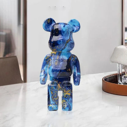 27cm/10 pouces Figurine d'ours Graffiti Décoration d'intérieur Animal Ornement Abstrait Pot de rangement d'argent Sculpture de chambre moderne Décor de table
