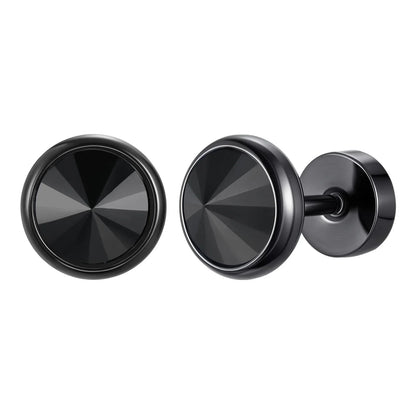 8mm Stainless Steel Screw Back Earrings for Men | Faceted Zircon Studs