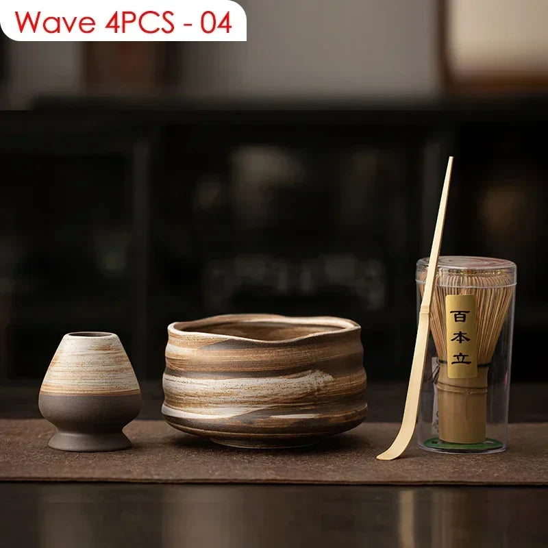 4PCS Outils de préparation de thé japonais Matcha DIY Fouet à Matcha en bambou Cuillère Bol Fouet à thé Brosses Accessoires de cérémonie