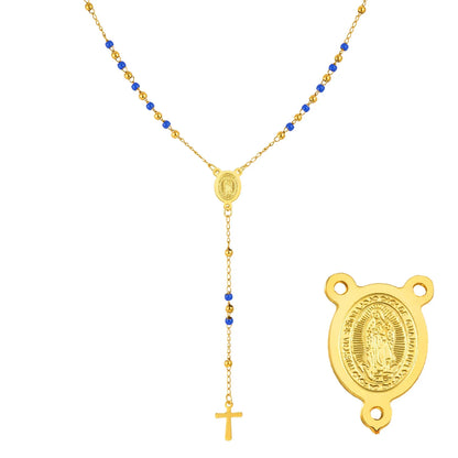 Colored Bead Y-Shaped Cross Necklace | Stainless Steel Catholic Rosary Jewelry for Women