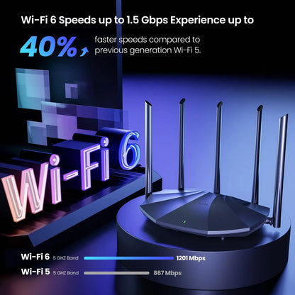 Routeur bi-bande Gigabit WiFi 6 AX1500 avec répéteur de signal pour bureau à domicile