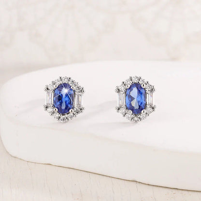 S925 Sterling Silver Sapphire Stud Earrings | Women's Fine Jewelry Gift