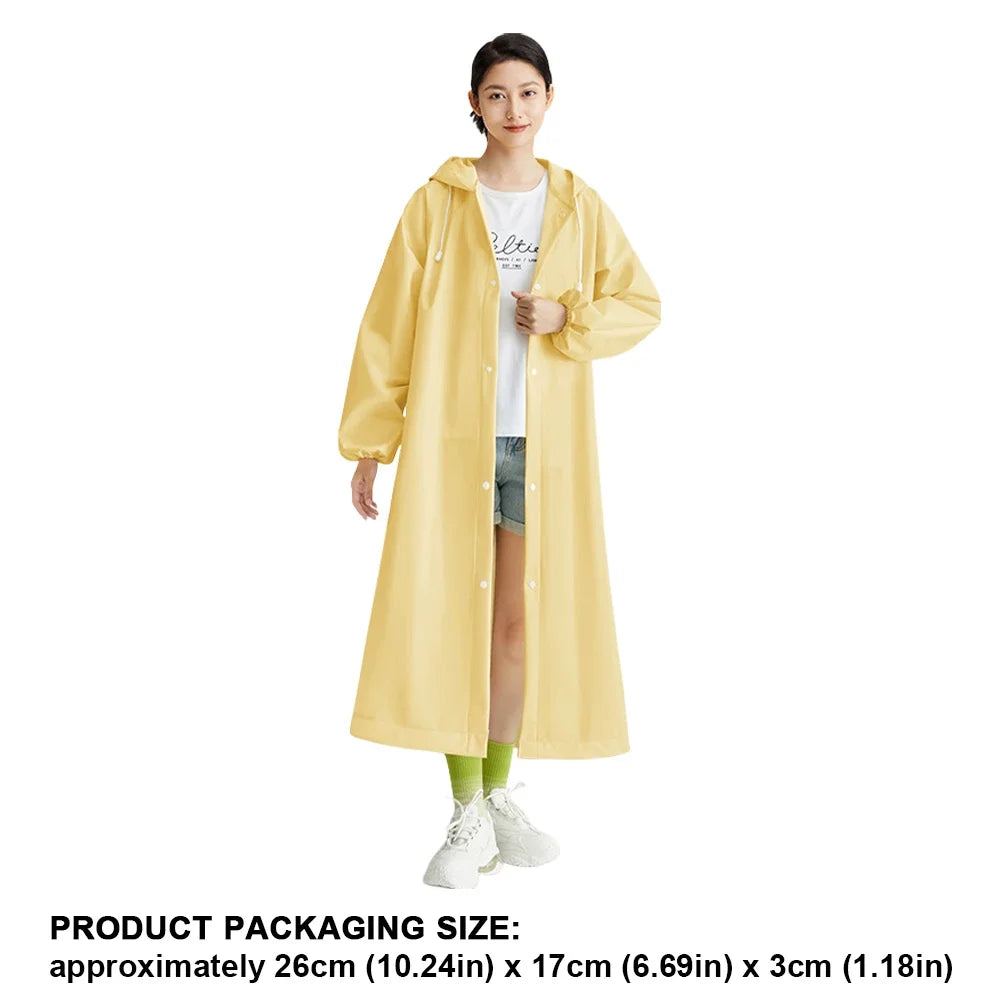 Adult Long Raincoat | Reusable Waterproof Windproof Hooded Rain Gear for Hiking and Travel