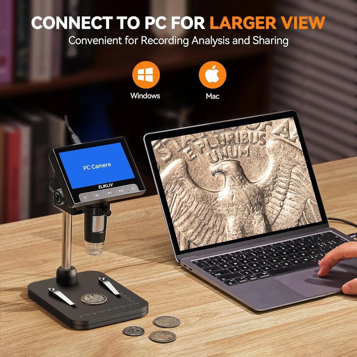 4.3 Inch LCD Digital Microscope 1000X Coin Repair Camera with LED for PC