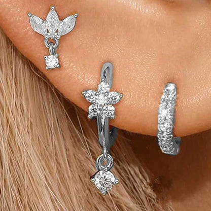 Gold Circle Hoop Earrings Set | Stainless Steel Zircon Flower Stud Jewelry