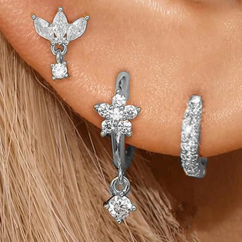 Gold Hoop and Stud Earrings Set | 3-Piece Stainless Steel Jewelry Collection