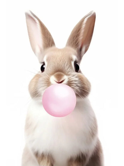 Lindo Panda Rosa Jirafa Conejo Guepardo Cebra Soplando Chicle Póster Lienzo Pintado para Habitación Infantil Decoración con Estampados de Animales