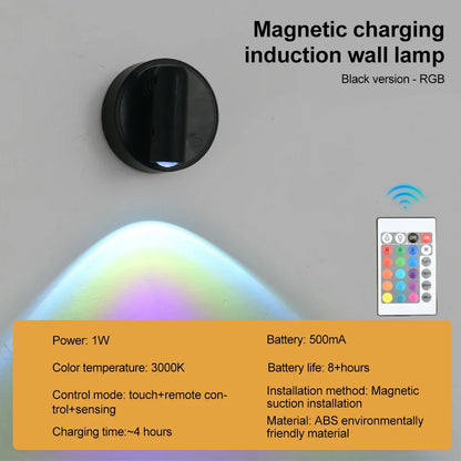 RGB Night Light | Magnetic Base USB Rechargeable LED Wall Lamp with Touch Switch
