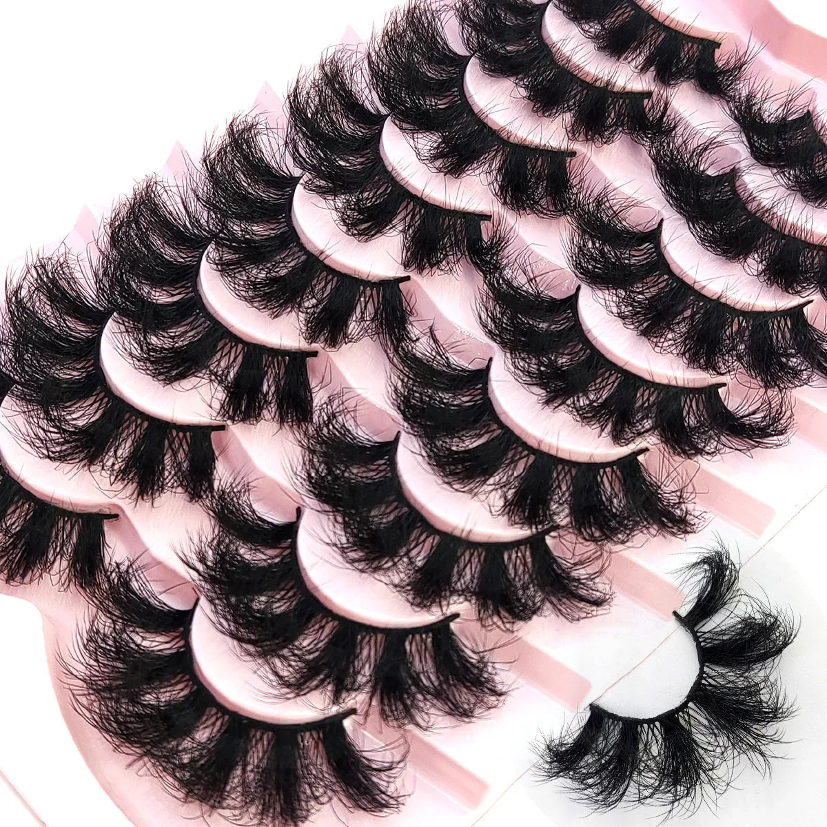 5-8 Pairs Natural Russian Striped Mink Lashes | 3D Volume Wavy False Eyelash Extensions
