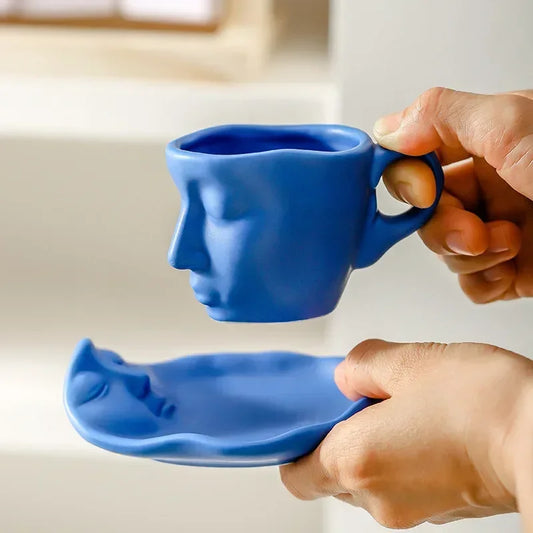 Tasse à thé et café italienne en céramique de 100 ml, motif visage, artistique, personnalité créative, concentré de beauté, cadeaux de mariage ou de Saint-Valentin