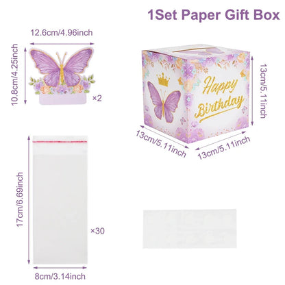 Butterfly Candy Gift Box Pink Purple Butterfly Birthday Party Decorations Kids Wedding Supplies Baby Shower Cookie Biscuit Box
