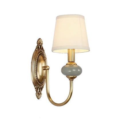 American Style Copper Wall Lamp Ceramic Bedside Sconce Antique Decor Light