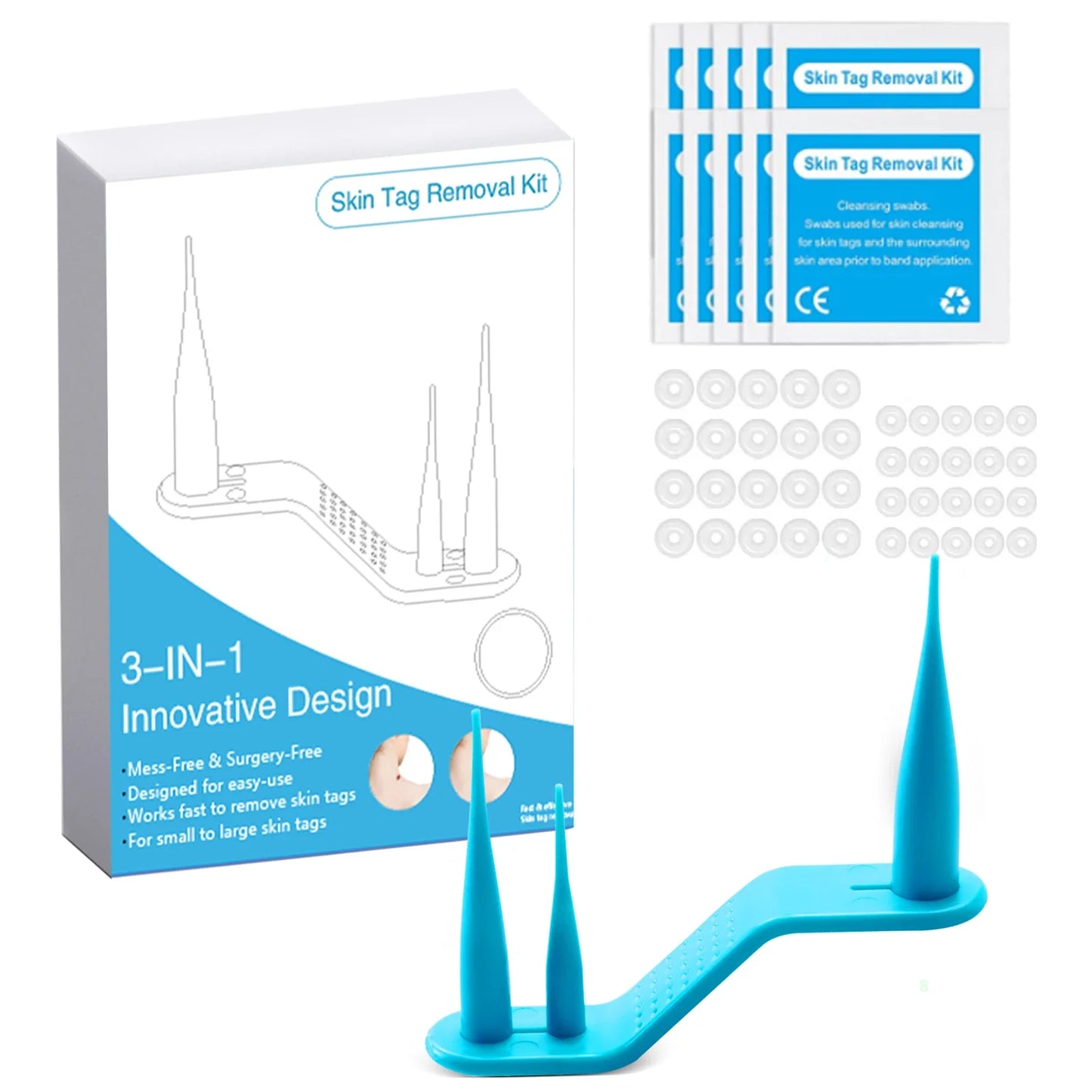 Kit 3-en-1 indolore pour l'élimination des acrochordons | Stylo de suppression des acrochordons, grains de beauté, acné et verrues avec cotons-tiges nettoyants