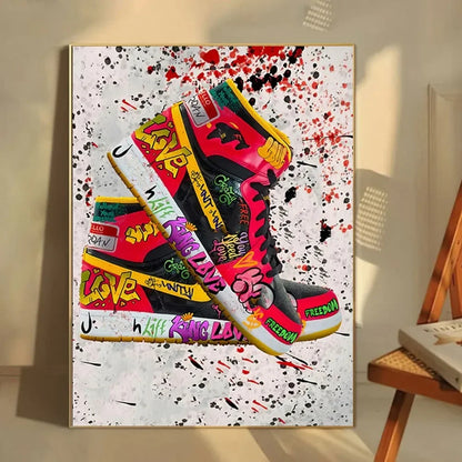 Classic Abstract Wall Art, Graffiti Popular Fashion Sneakers, HD Canvas Print Poster, Home Living Room Bedroom Decoration