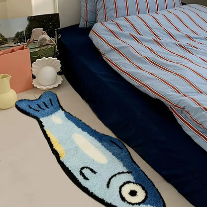 Tapis en peluche en forme de poisson de dessin animé VIKAMA, style Instagram, pour chambre d'enfant, chevet, salon, décoration intérieure