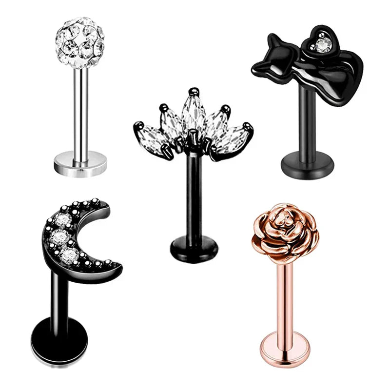 5pcs Tragus Stud Earring Set | Heart CZ Cartilage Piercing Jewelry