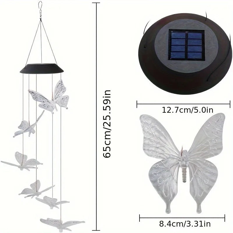 LED Solar Wind Chimes Color Changing Butterfly Dragonfly Hummingbird Outdoor Gift