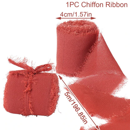 5M Handmade Frayed Edged Satin Chiffon Silk Ribbon For Wedding Invitation Wrapping Bouquets Birthday Party Decorations Gifts