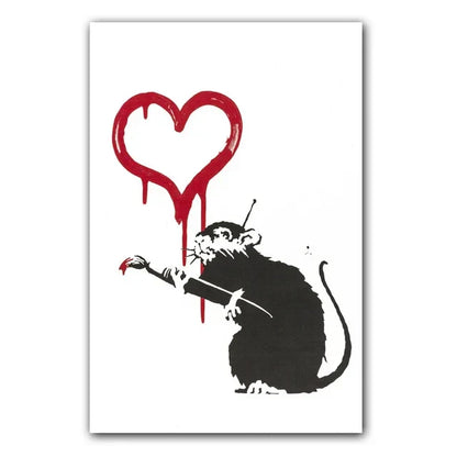 Niña y Globo Rojo Arte de Banksy Pintura en Lienzo con Caracteres Nórdicos Mural Póster para Sala de Estar Dormitorio Bar Decoración del Hogar