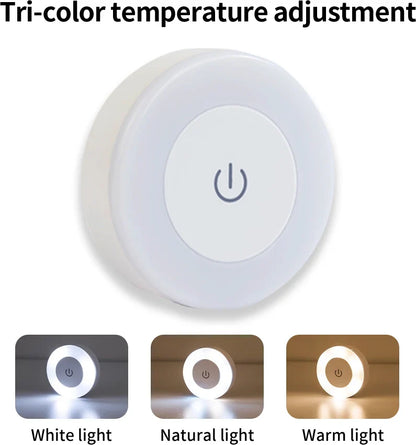 6CM Rechargeable LED Night Light | Touch Switch Wireless Wall Lamp with 3-Color Dimmable Modes