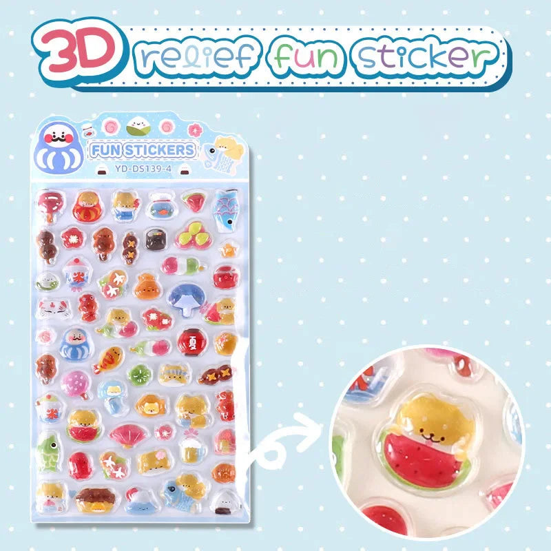 6-Style Japanese 3D Cute Stickers | Crystal Embossed Design for DIY Crafts
