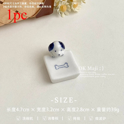 Kawaii Cat Dog Chopstick Holder Ceramic Knife Spoon Fork Tableware Holder Chop Stick Rack Dinning Table Decor Kitchen Supplies